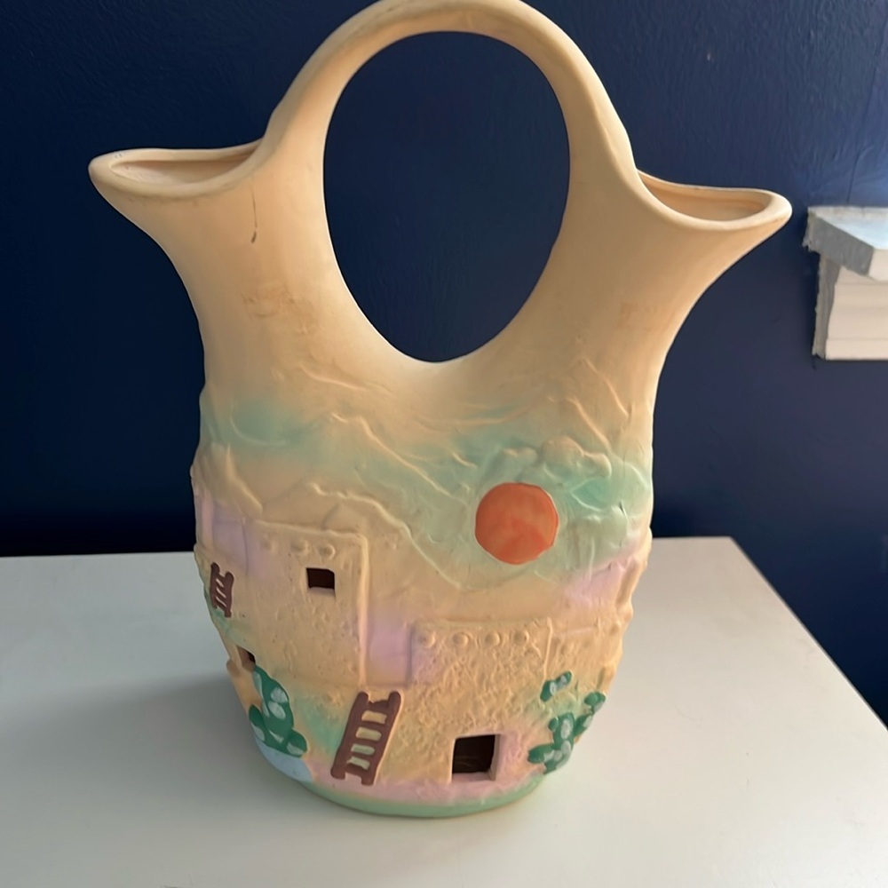 Vintage Native American Southwestern Cut-Out Pottery Wedding Vase